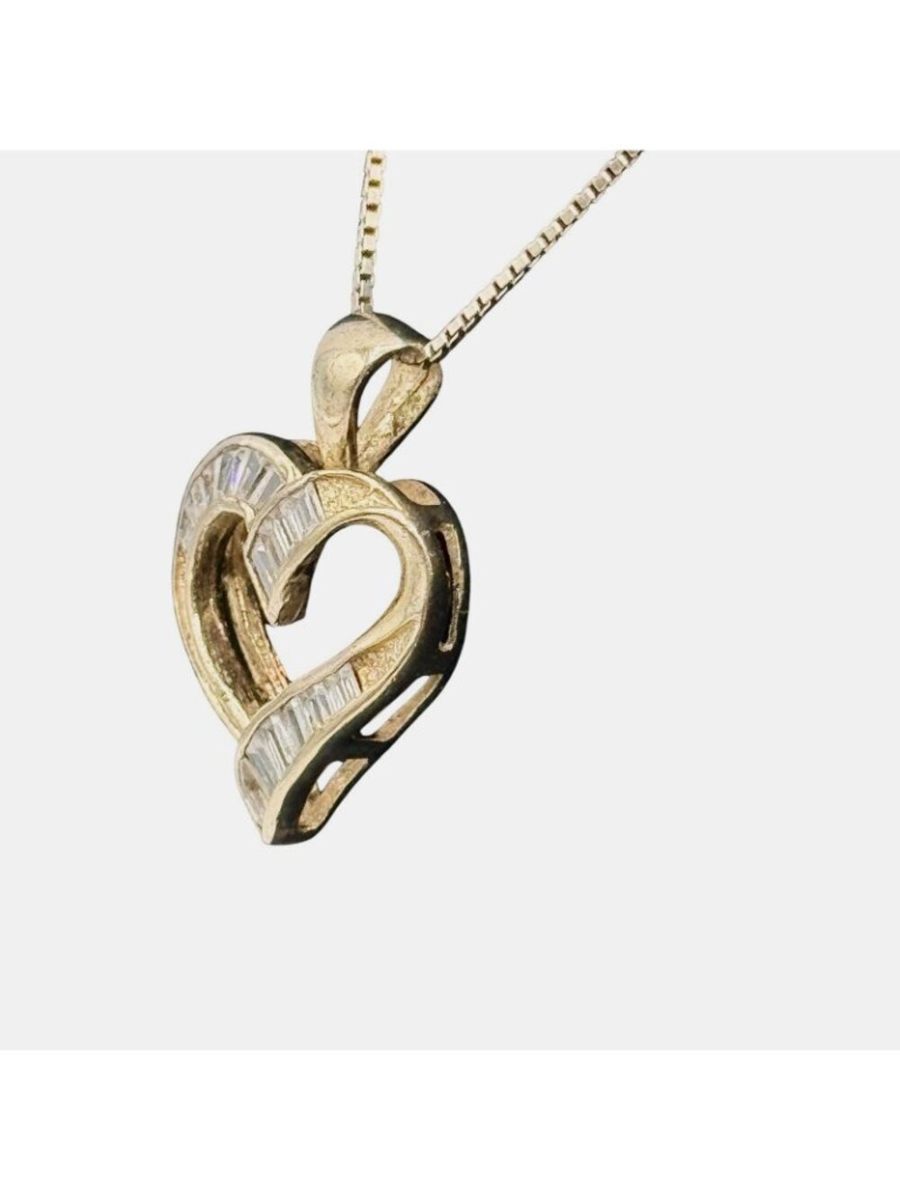 Heart Pendant Vermeil Baguette CZ Necklace Box Chain 19" 925 Cottage Fairy Love - Picture 2 of 15